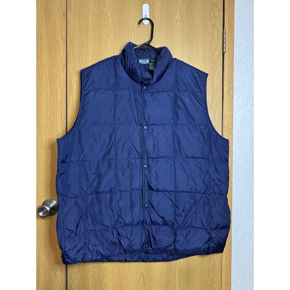 LL BEAN Mens Puffer Goose-down Vest Navy Snap Button Lightweight Outdoor XL TALL